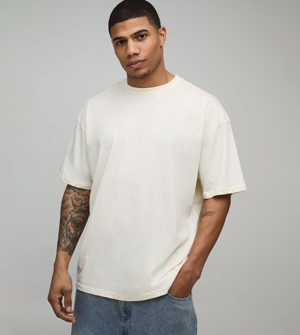 boohooMAN  - Ecru Round Neck T-Shirts