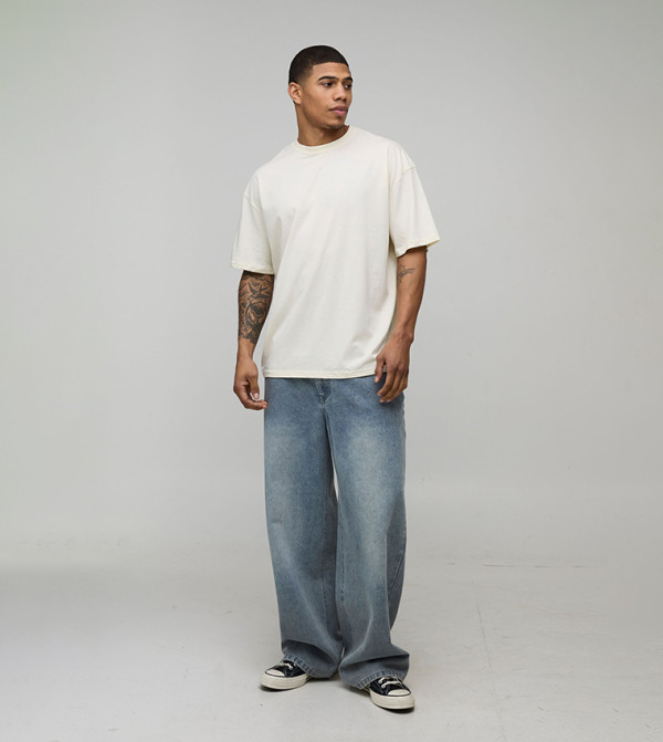 boohooMAN  - Ecru Round Neck T-Shirts