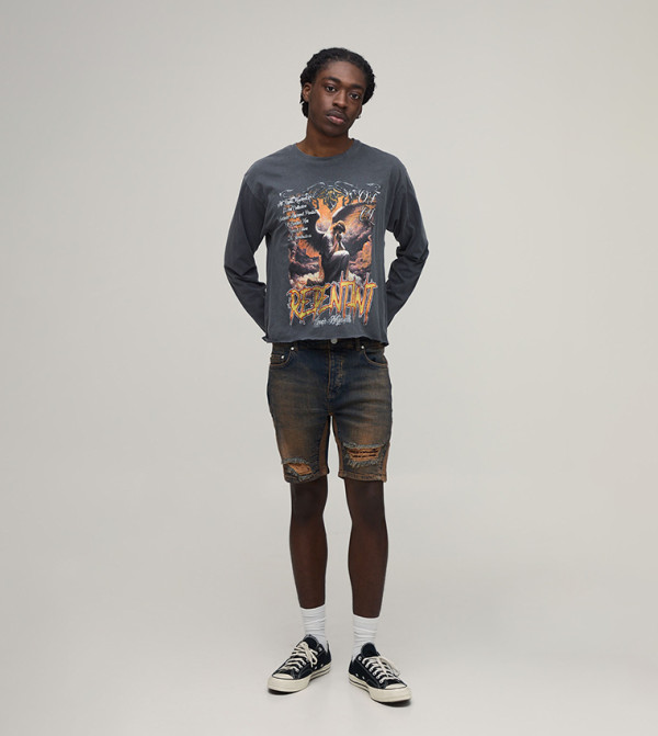 بوهو مان  شورتات جينز - أزرق غامق  Denim shorts