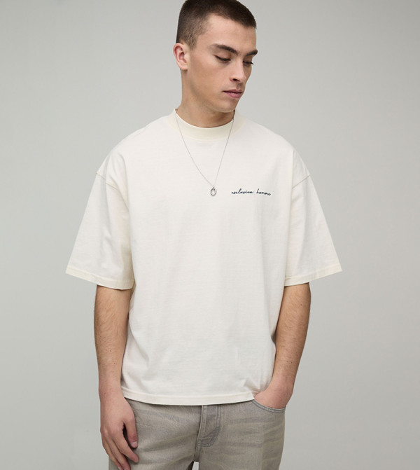 boohooMAN  - Ecru Round Neck T-Shirts