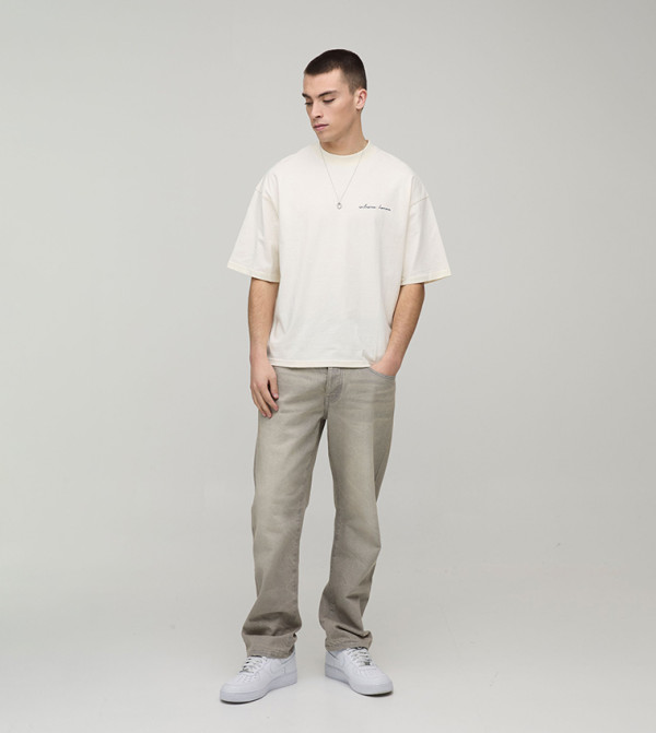 boohooMAN  - Ecru Round Neck T-Shirts