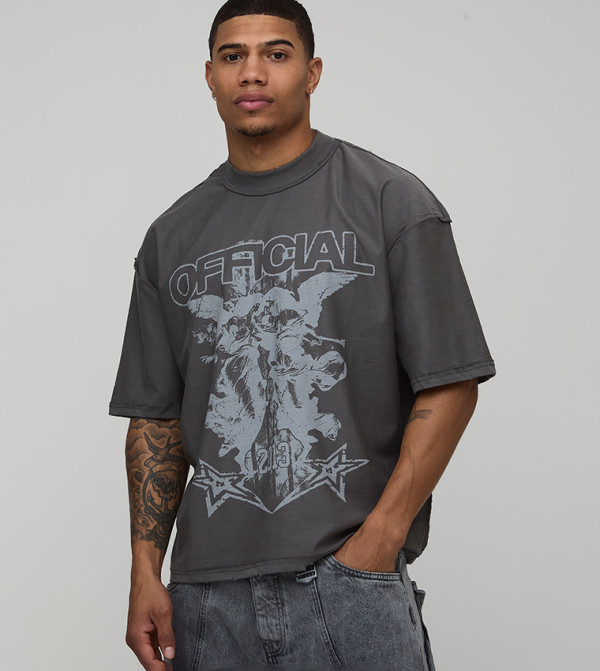 بوهو مان  - رمادي Round Neck T-Shirts