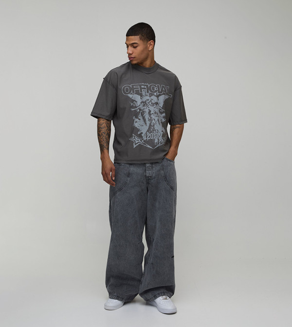 بوهو مان  - رمادي Round Neck T-Shirts