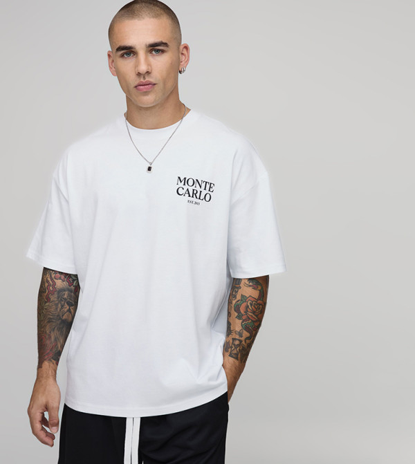 بوهو مان  utility-workwear - أبيض Round Neck T-Shirts