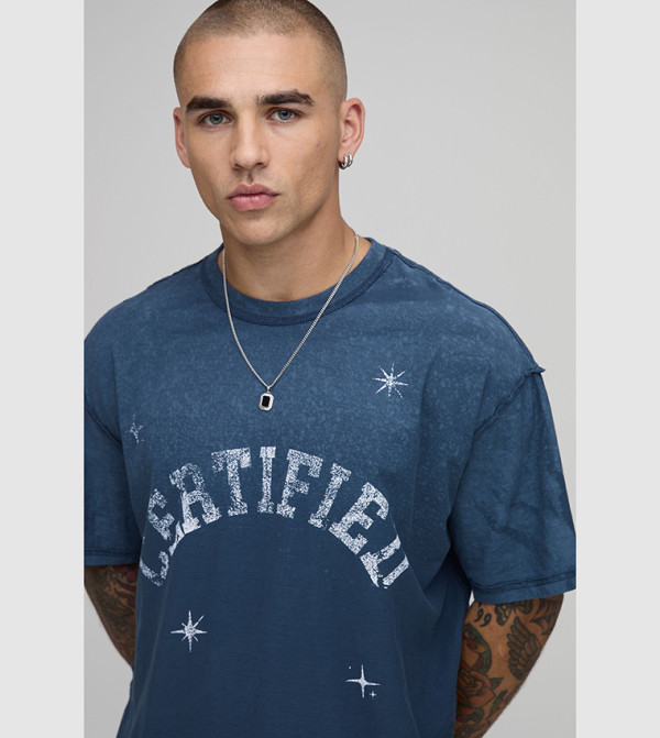 boohooMAN  - Blue Round Neck T-Shirts