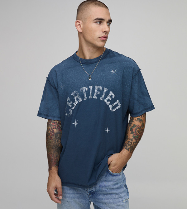 boohooMAN  - Blue Round Neck T-Shirts
