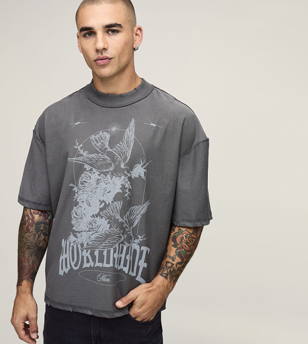 boohooMAN  - Grey Round Neck T-Shirts