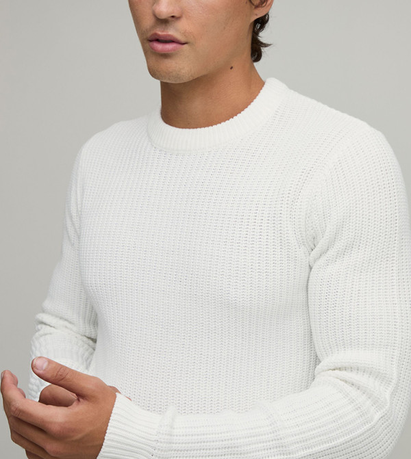 بوهو مان  سترات و كارديغانات  - أبيض Round Neck Sweaters