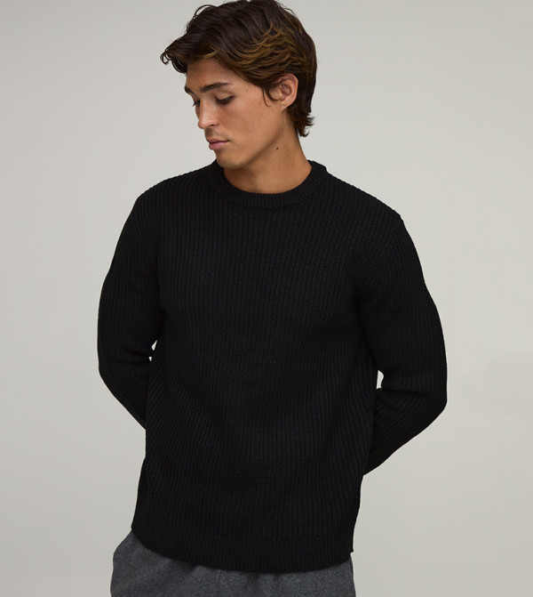 بوهو مان  سترات بياقة دائرية - أسود Round Neck Sweaters