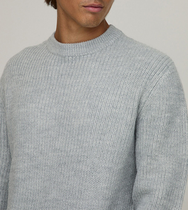 boohooMAN  Round Neck Sweaters - Grey Round Neck Sweaters