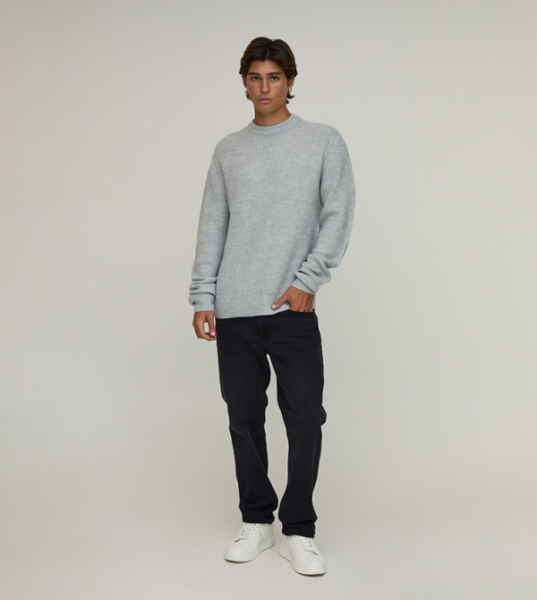 boohooMAN  Round Neck Sweaters - Grey Round Neck Sweaters