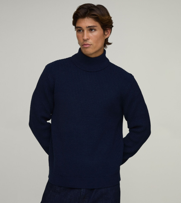 بوهو مان سترات بياقة السلحفاة - كحلي Turtle neck Sweaters