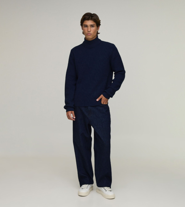 بوهو مان سترات بياقة السلحفاة - كحلي Turtle neck Sweaters