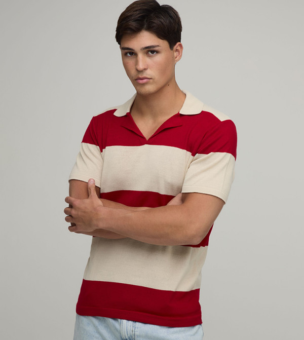boohooMAN textured-neutral-linen - Red Polo T-shirts