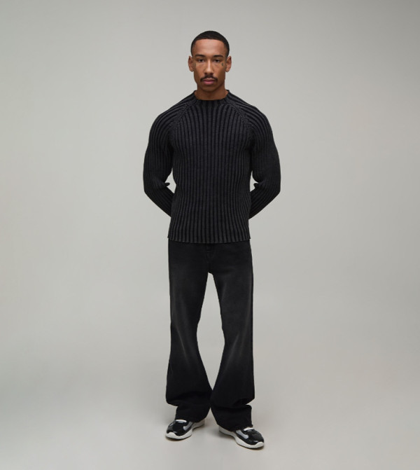 بوهو مان  سترات بياقة دائرية - رمادي Round Neck Sweaters