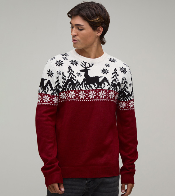 بوهو مان  كنزة - أحمر Round Neck Sweaters