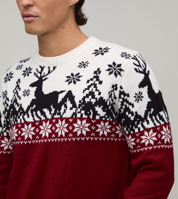بوهو مان  كنزة - أحمر Round Neck Sweaters