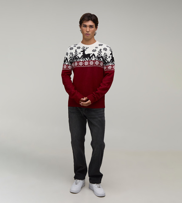 بوهو مان  كنزة - أحمر Round Neck Sweaters