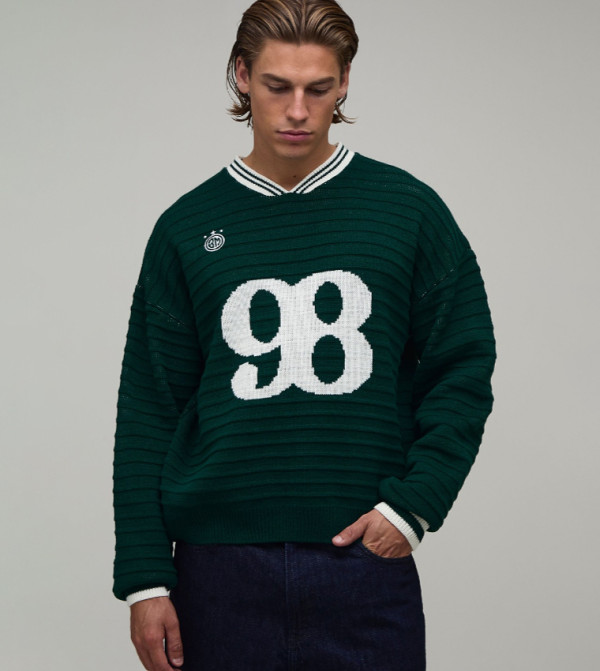 بوهو مان  سترات بياقة V  - أخضر V-neck Sweaters
