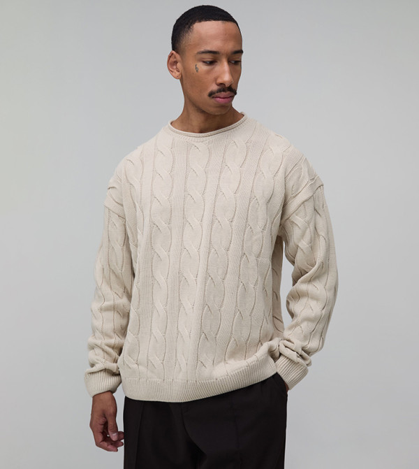 boohooMAN  Sweaters - Beige Round Neck Sweaters
