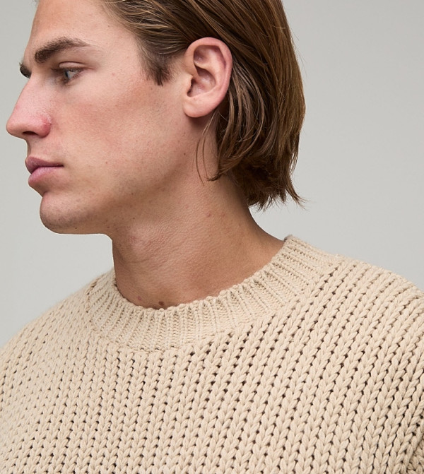boohooMAN  Round Neck Sweaters - Beige Round Neck Sweaters