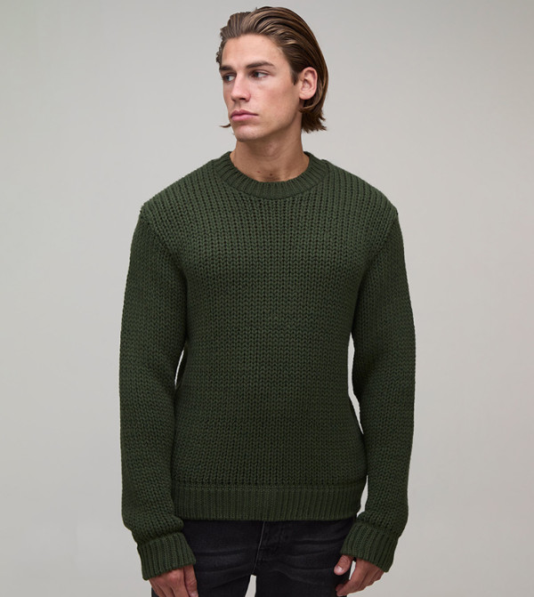 boohooMAN  Sweaters - Green Round Neck Sweaters