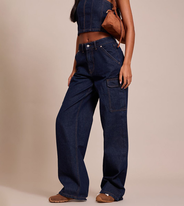 بريتي ليتل ثينغ  ساق واسعة - نيلي  Wide Leg Jeans