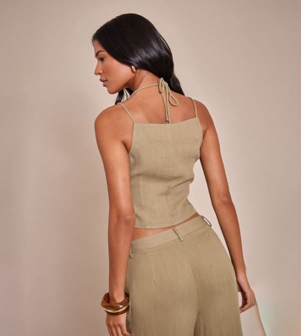 PrettyLittleThing Sleeveless Tops - Khaki Sleeveless Tops