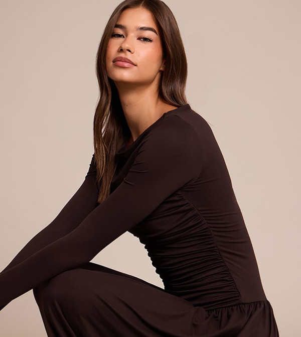 PrettyLittleThing  modest-dressing - Brown Maxi Dresses