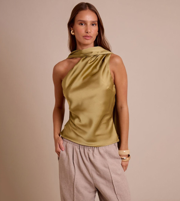 PrettyLittleThing Sleeveless Tops - Khaki Sleeveless Tops