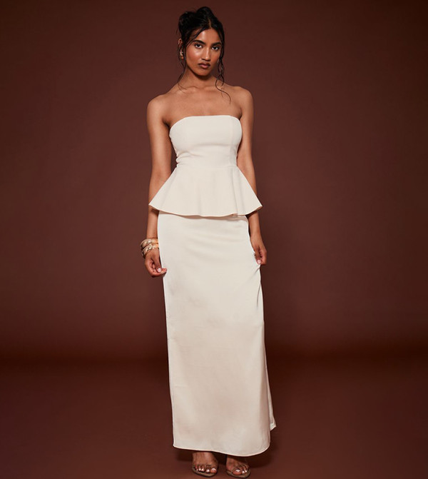 PrettyLittleThing  peplum-play - Cream Maxi Dresses