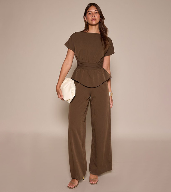 PrettyLittleThing  peplum-play - Brown Jumpsuits