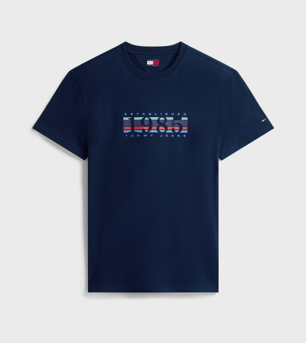 تومي جينز  ملابس - كحلي Round Neck T-Shirts