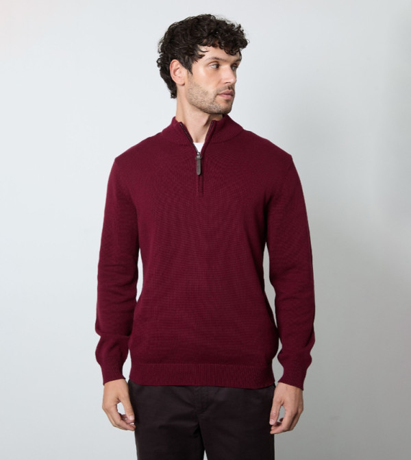 Maine  Turtle Neck Sweaters - Maroon Turtle neck Sweaters