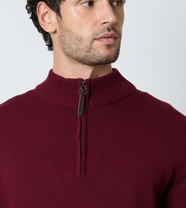 Maine  Turtle Neck Sweaters - Maroon Turtle neck Sweaters