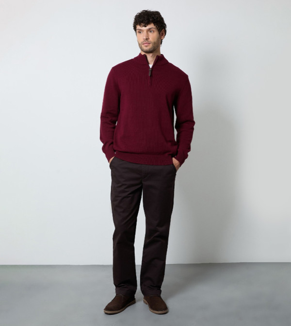 Maine  Turtle Neck Sweaters - Maroon Turtle neck Sweaters