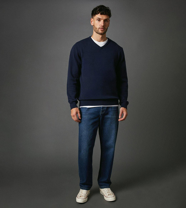 Maine V-neck Sweaters - Navy V-neck Sweaters