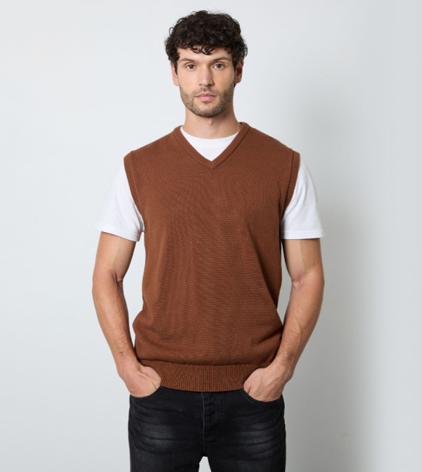 Maine  V-neck Sweaters - Brown V-neck Sweaters