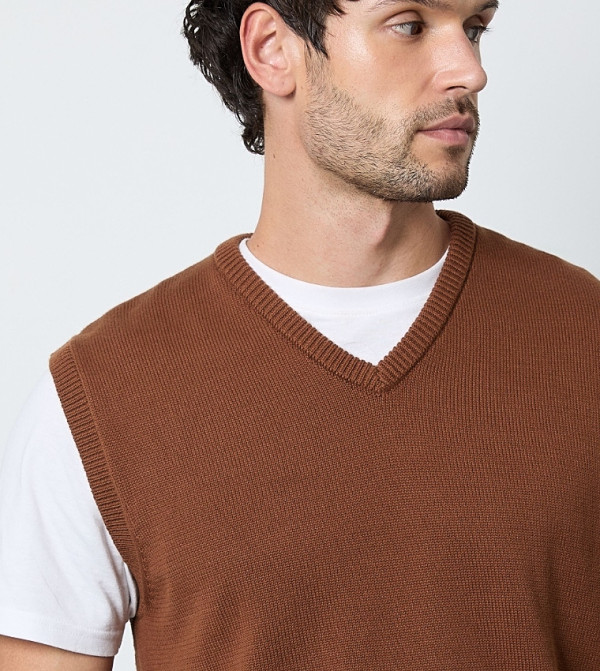 Maine  V-neck Sweaters - Brown V-neck Sweaters