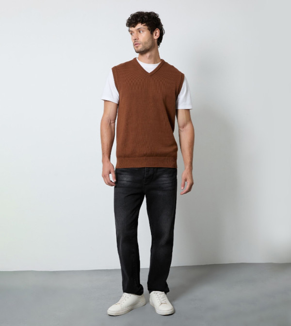 Maine  V-neck Sweaters - Brown V-neck Sweaters