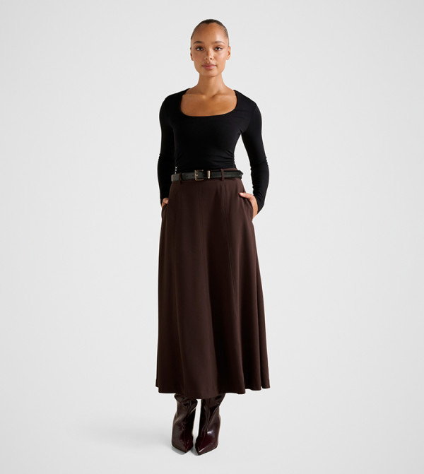 Forever New  warm-hues-w - Brown Midi Skirts