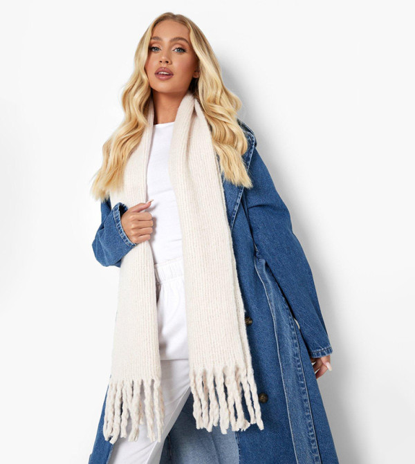 boohoo  Woollen Scarves - White Woollen Scarves