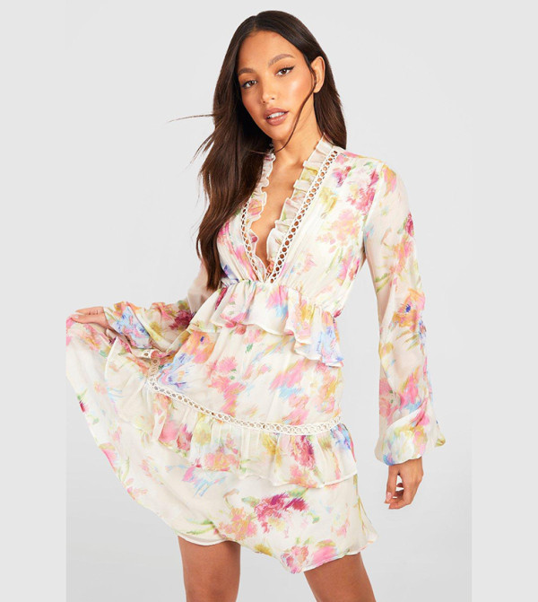 boohoo  statement-sleeve-babydoll - White Casual Dresses