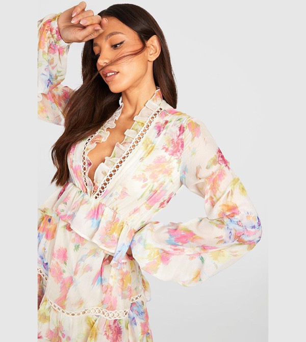 boohoo  statement-sleeve-babydoll - White Casual Dresses