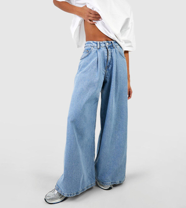 boohoo - Express boohoo - Light Blue Wide Leg Jeans