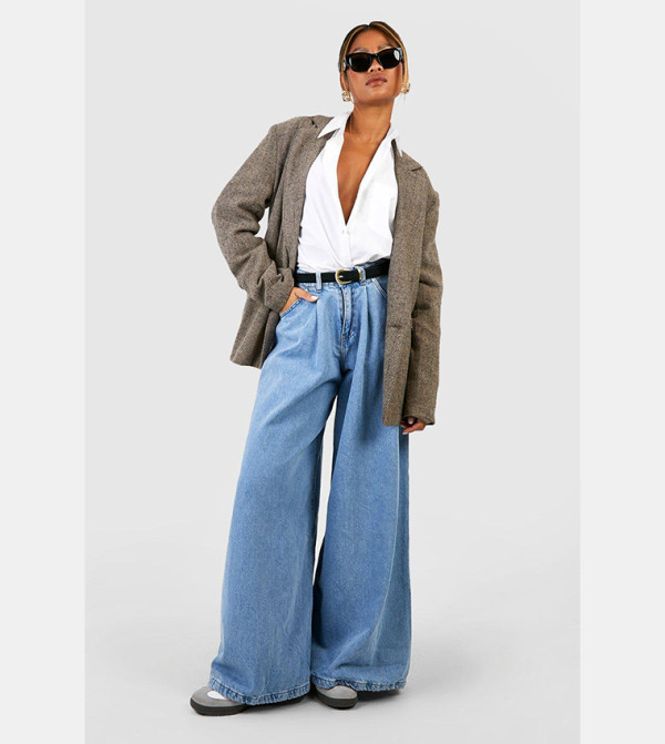boohoo - Express boohoo - Light Blue Wide Leg Jeans
