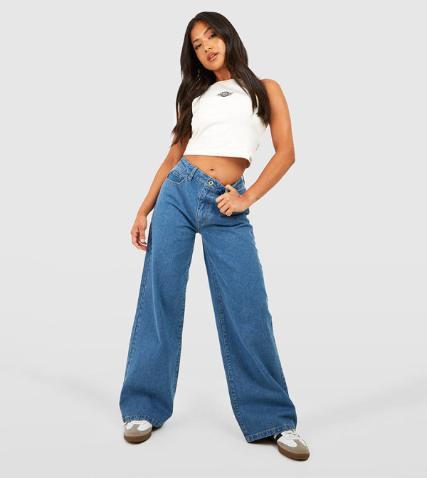 boohoo - Express boohoo - Blue Wide Leg Jeans