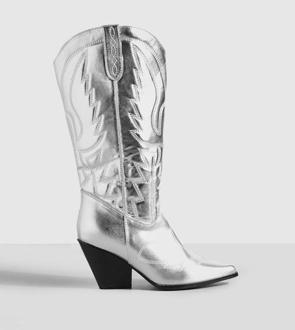 بوهو - اوتليت بوهو - فضي Knee length Boots