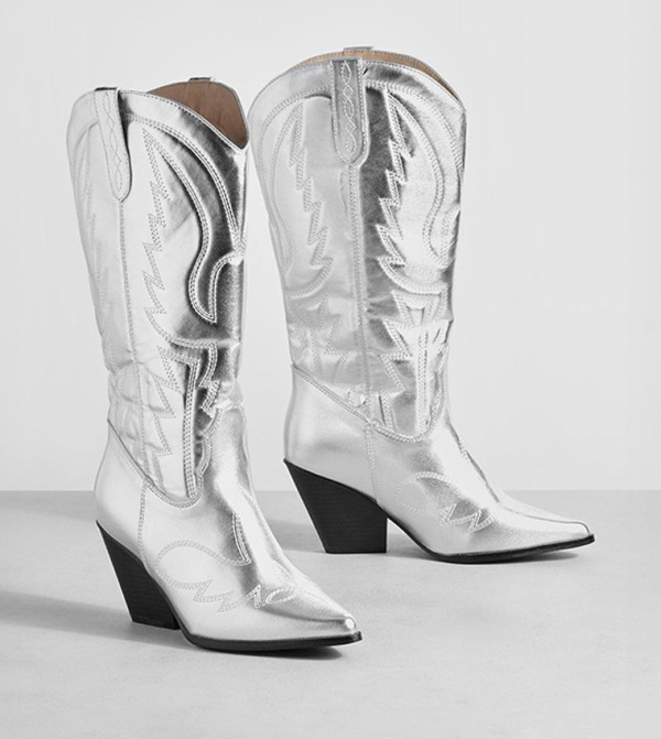 بوهو - اوتليت بوهو - فضي Knee length Boots