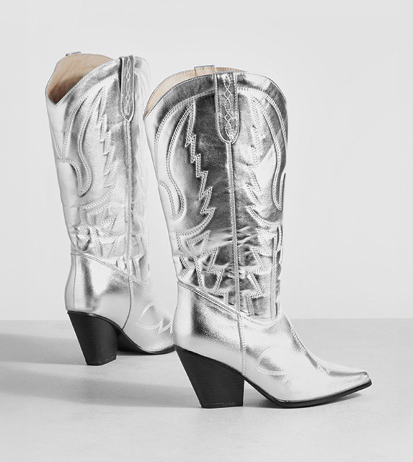 بوهو - اوتليت بوهو - فضي Knee length Boots